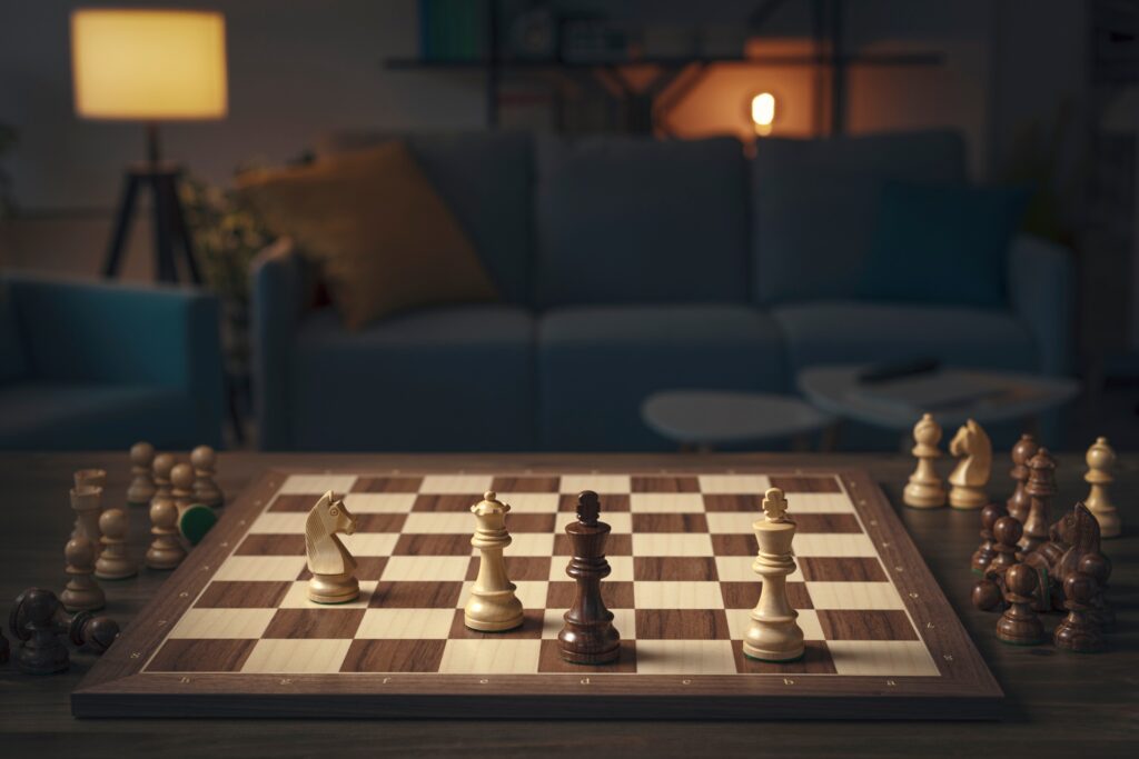 Chess game with pieces arranged on the board